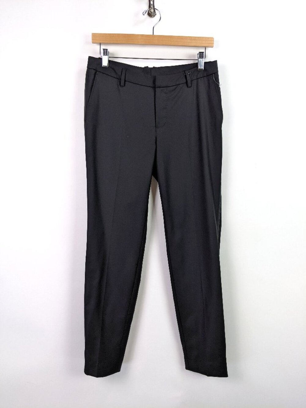 SuiStudio Womens 100% Wool Stripe Dress Pants Black EU 36R Italian Fabric Size S